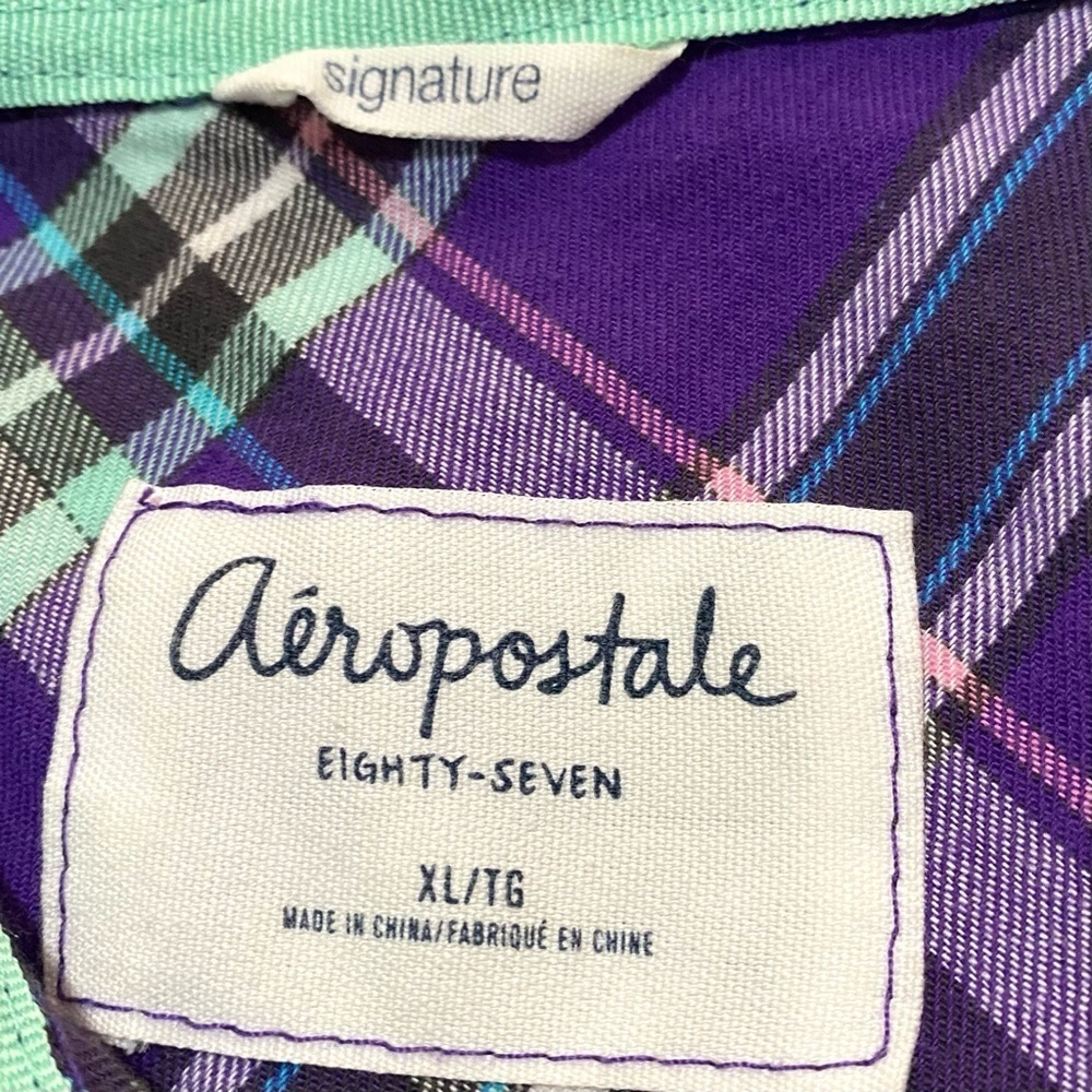 Aeropostale Eighty-Seven Purple Button-down Cotton Shirt XL Long Sleeve Plaid - Picture 11 of 15